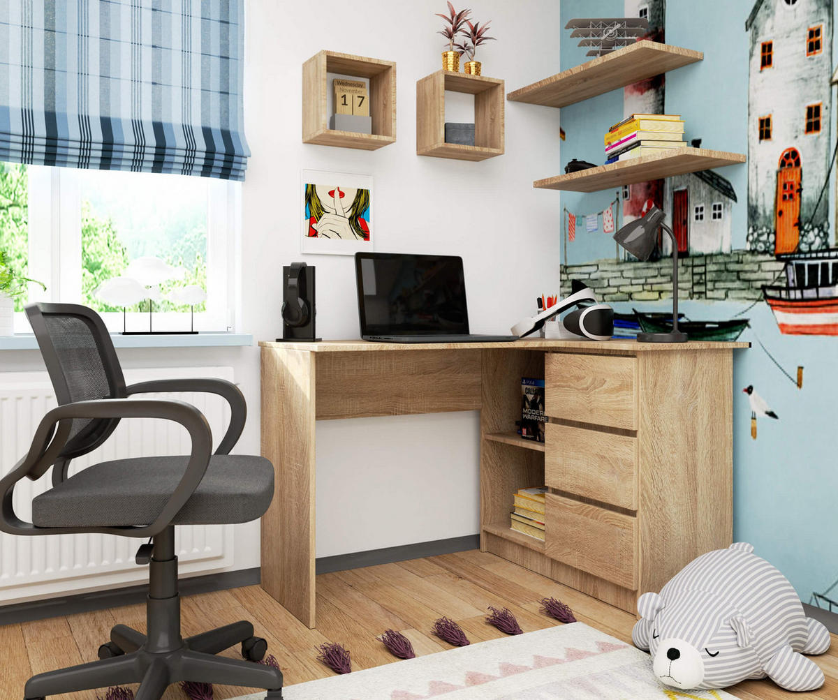 ECKSCHREIBTISCH Sonoma-Eiche 124x85x77 cm - Sonoma Eiche, Holzwerkstoff (85/124/77cm) - Akord