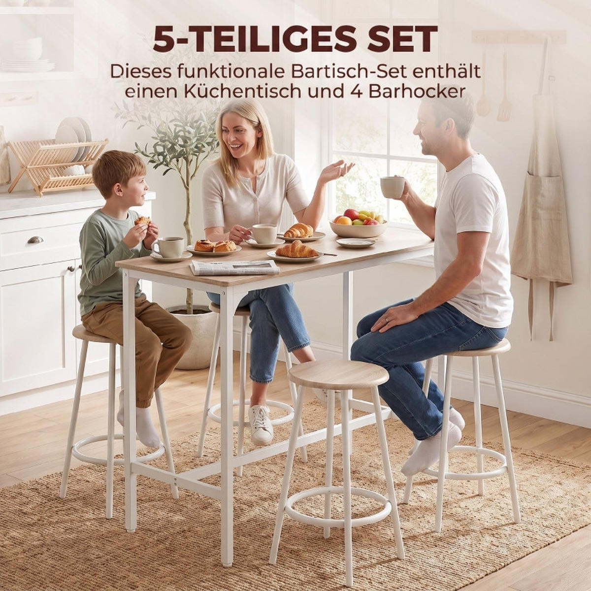 BARTISCH-SET DE-39306 110/50 cm Tisch mit 4 Hockern Eiche/Weiß - Eichefarben, Holzwerkstoff (110/89.5/50cm) - ComfortXL