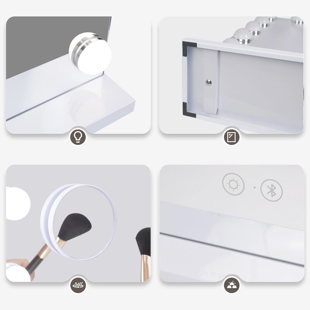 SCHMINKSPIEGEL mit LED-Beleuchtung und Bluetooth weiß 80/58 cm - Weiß, Metall (80/58/3cm) - VANITII