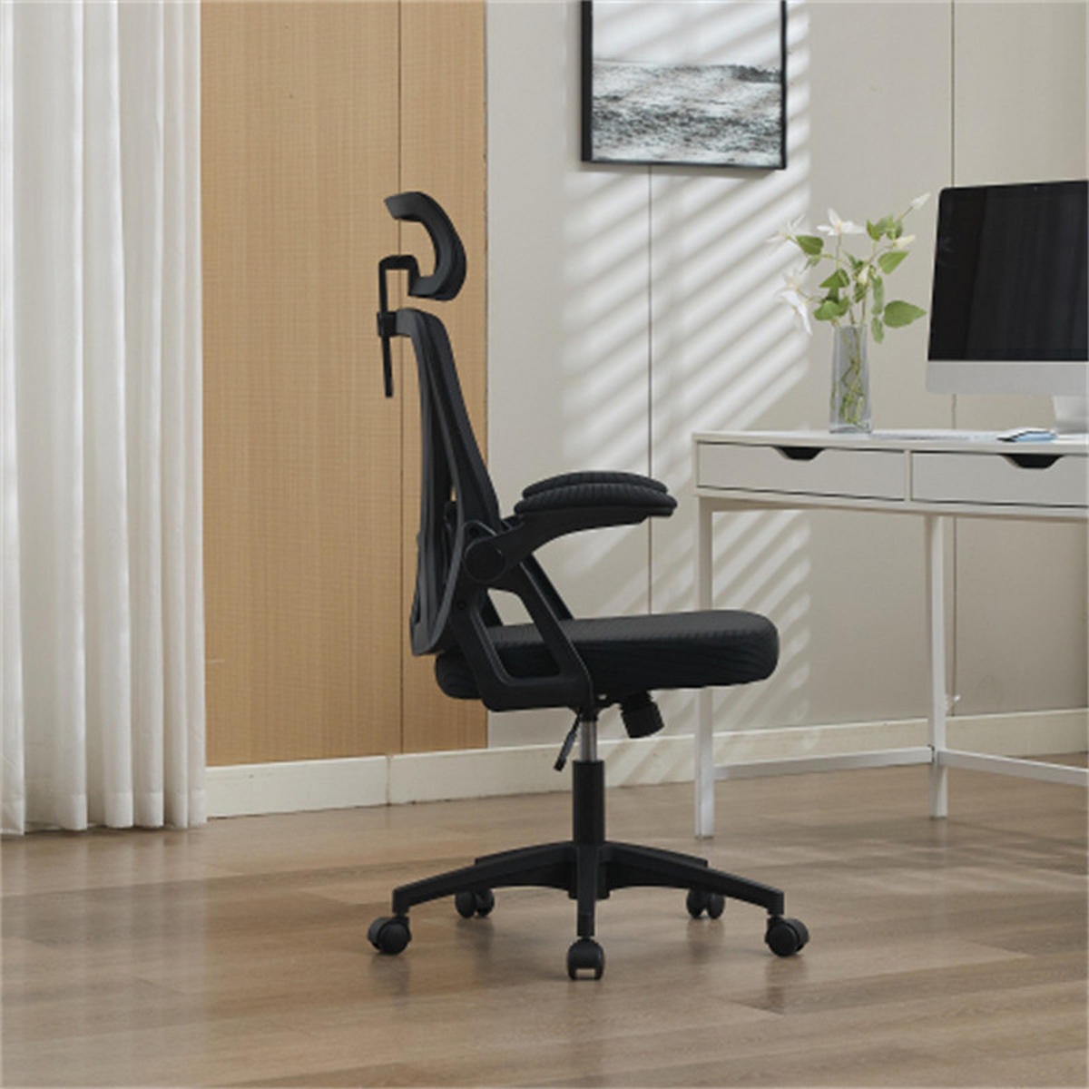 DREHSTUHL Ergonomisch Schwarz, höhenverstellbar & drehbar, Metall-Stoff-Bezug, 58 x 65 x 108 cm - Schwarz, Kunststoff (65/108/58cm) - Albatros