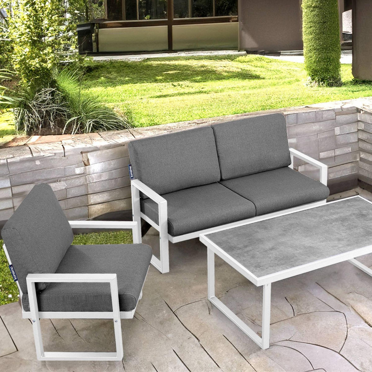 GARTENSESSEL FRENA ,Weiß/Grau - Weiß/Grau, Textil/Metall (70/65/60cm) - KONSIMO®