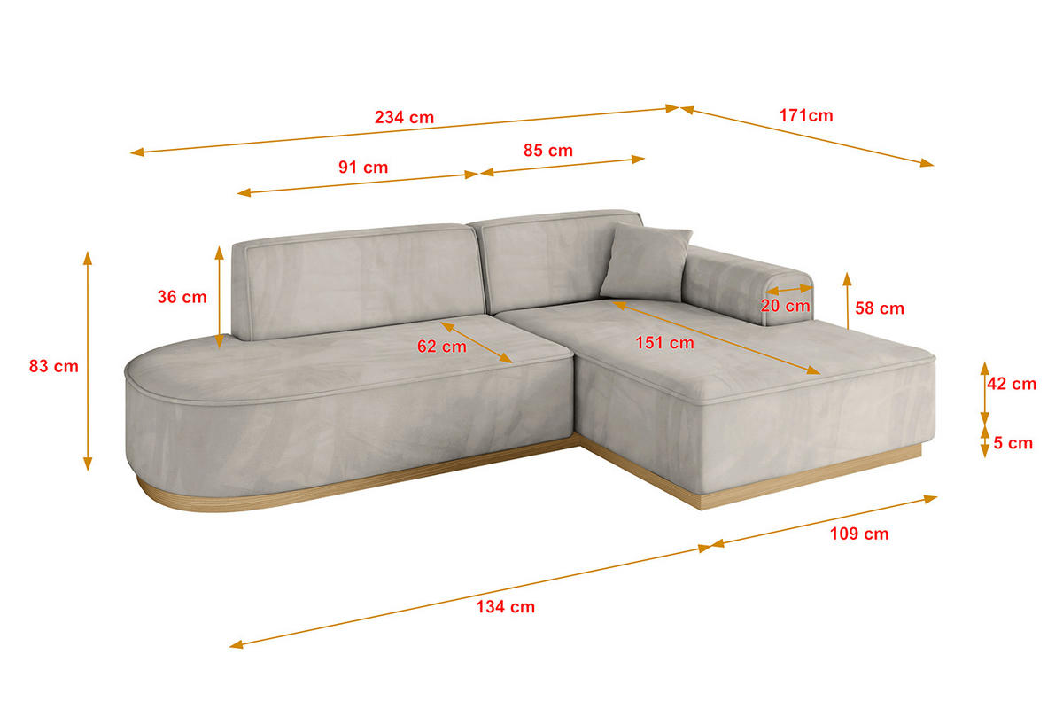 ECKSOFA Ottomane Rechts IREA-L1-v2 - 234x171x83 cm Hellbraun - Hellbraun, Holzwerkstoff/Textil (171/234cm) - ALTDECOR