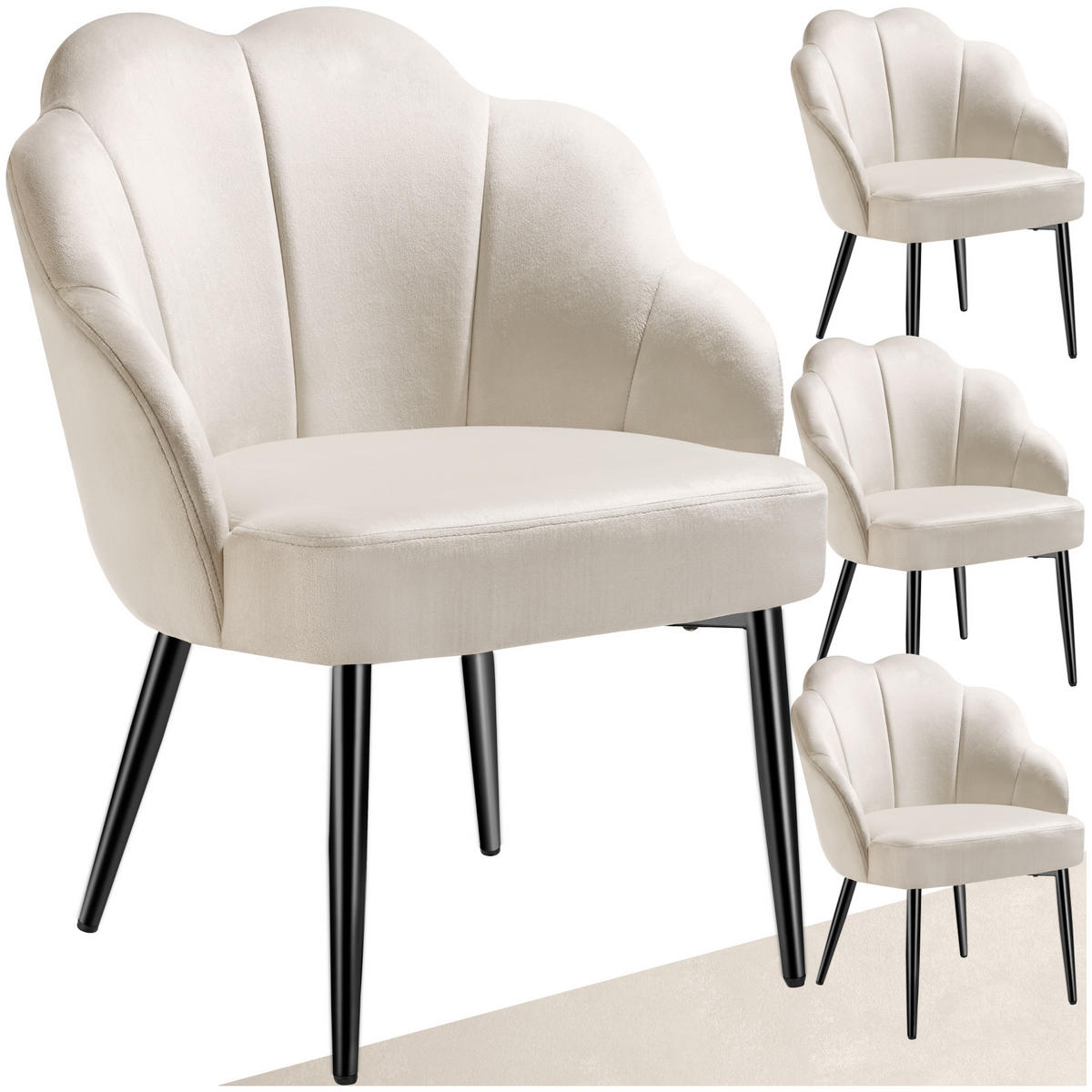 COCKTAILSESSEL 4er Set Hellen 66 x 62 x 80 5 cm creme/schwarz - Creme/Schwarz, Textil (66/80.5/62cm) - tectake