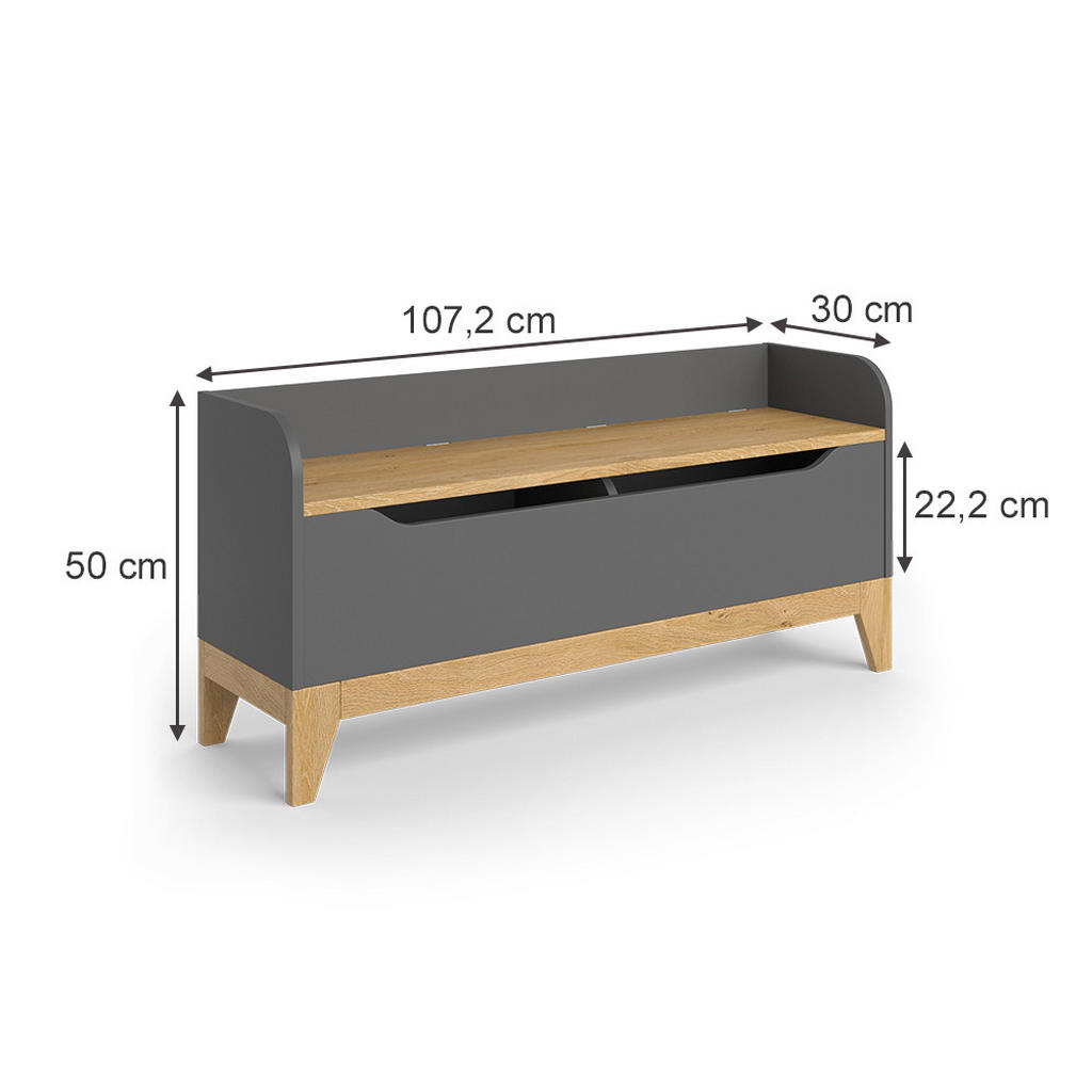 Thumbnail - VitaliSpa Spielzeugtruhe, Eiche, Holzwerkstoff, Rechteckig, 107.2x30 cm, Spielzeug, Spielzeugkisten