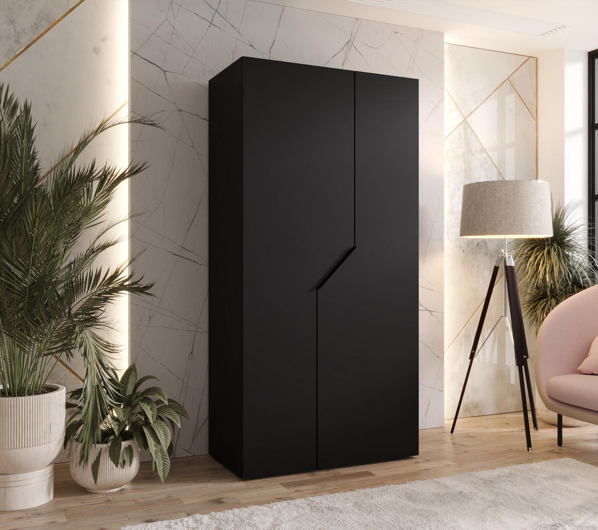 DREHTÜRENSCHRANK 202/100/52 2-türig - Schwarz, Holz/Metall (100/202/52cm) - Abiks Möbel