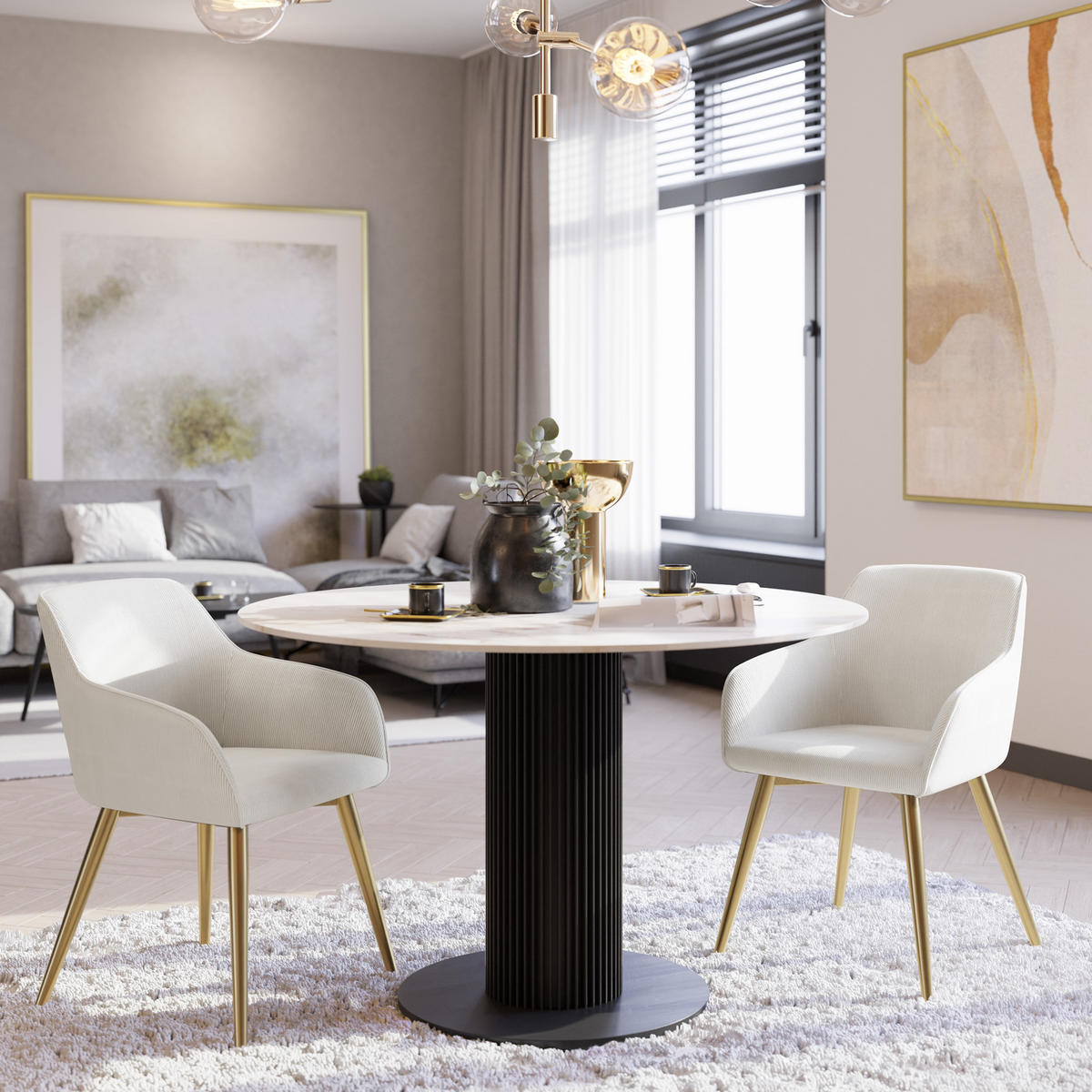 ESSZIMMERSTUHL 2er Set Marilyn 58 x 62 x 82 cm creme/gold - Goldfarben/Creme, Kunststoff (62/82/58cm) - tectake