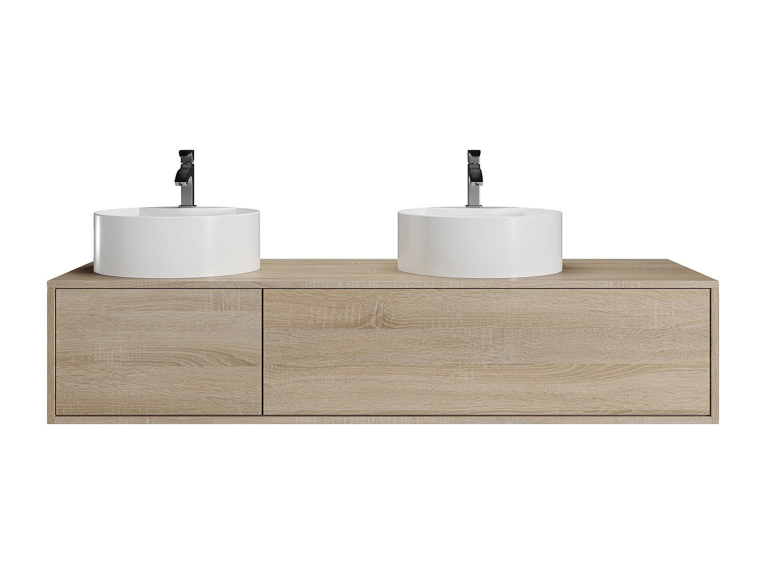 DOPPELWASCHTISCH - 150 cm x 47 cm - Holz, Platte - Naturfarben Hell - ISAURE - Naturfarben, Holz (150/32/47cm) - Vente-Unique