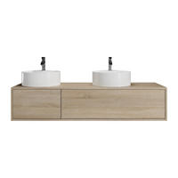 DOPPELWASCHTISCH - 150 cm x 47 cm - Holz, Platte - Naturfarben Hell - ISAURE - Naturfarben, Holz (150/32/47cm) - Vente-Unique