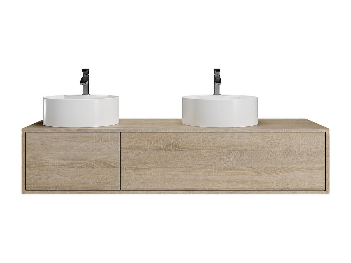 DOPPELWASCHTISCH - 150cm x 47cm - Holzspan - naturfarben hell - ISAURE - Naturfarben, Holz (150/32/47cm) - Vente-Unique