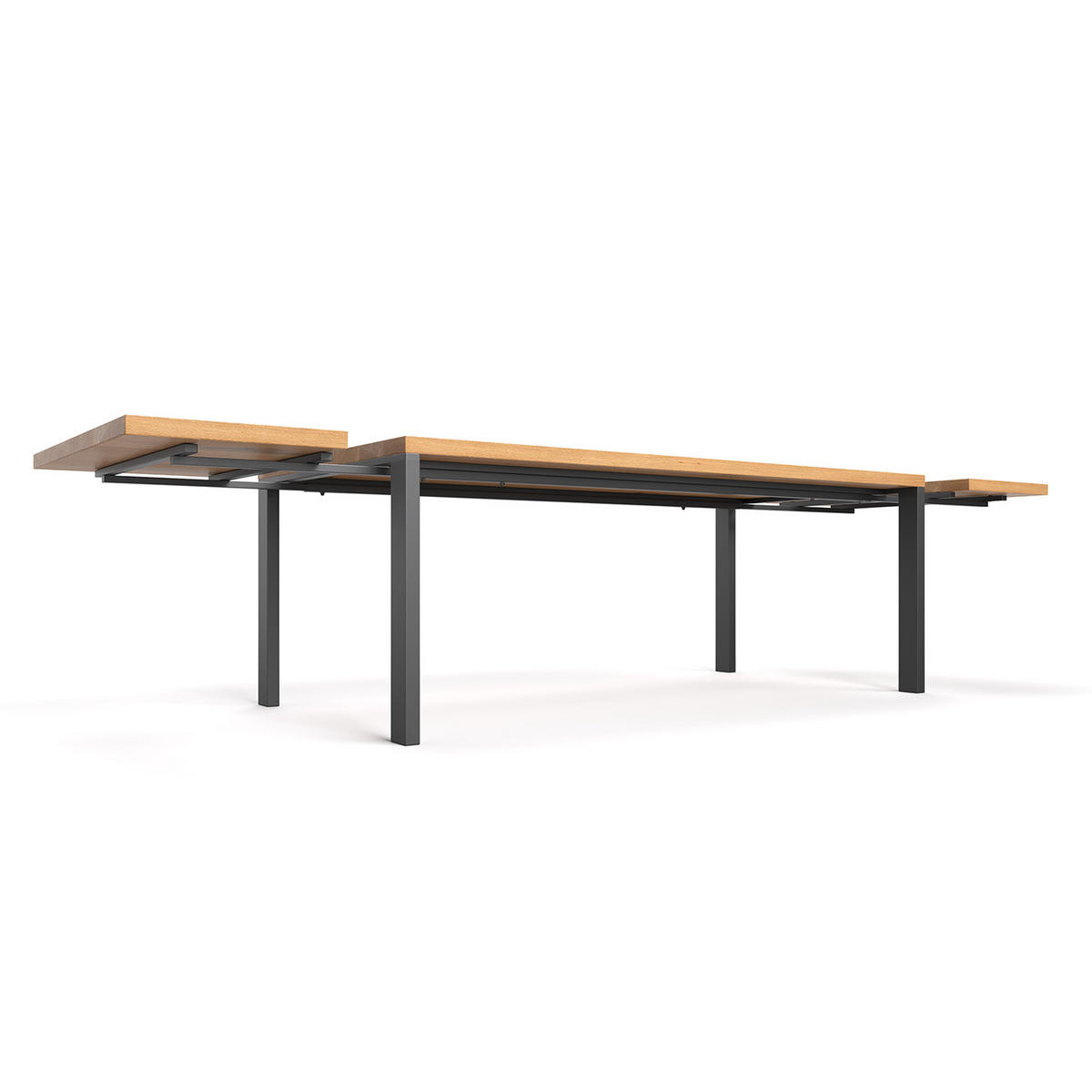 TISCH Ausziehbar Ramme aus massivem Eichenholz 180x80 cm + Tischverlängerungen 2x50 cm - Eichefarben/Schwarz, Holz/Metall (180/80/75cm) - Danzz