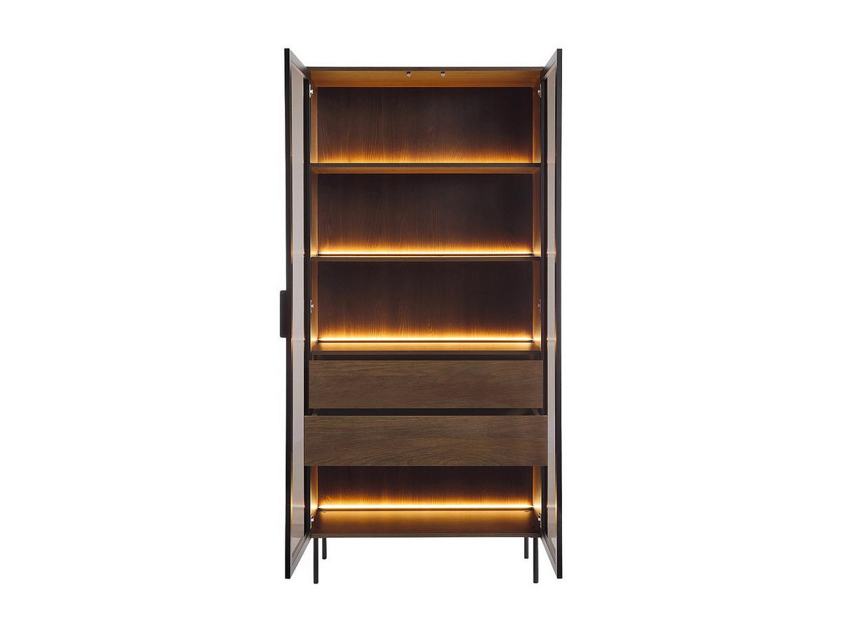 VITRINENSCHRANK - 91.5 x 39.3 - holz - schwarz, naturfarben dunkel Fogleri - Schwarz/Naturfarben, Holz (91.5/194.6/39.3cm) - Vente-Unique
