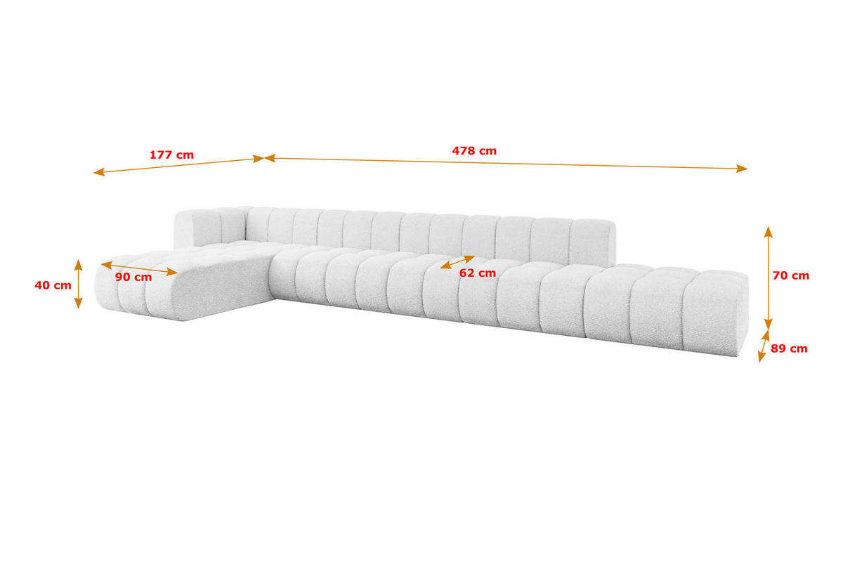 ECKSOFA modulares Sofa Zuvon-L3 - 478x177x70 cm Weiß - Weiß, Holzwerkstoff/Textil (478/177cm) - ALTDECOR