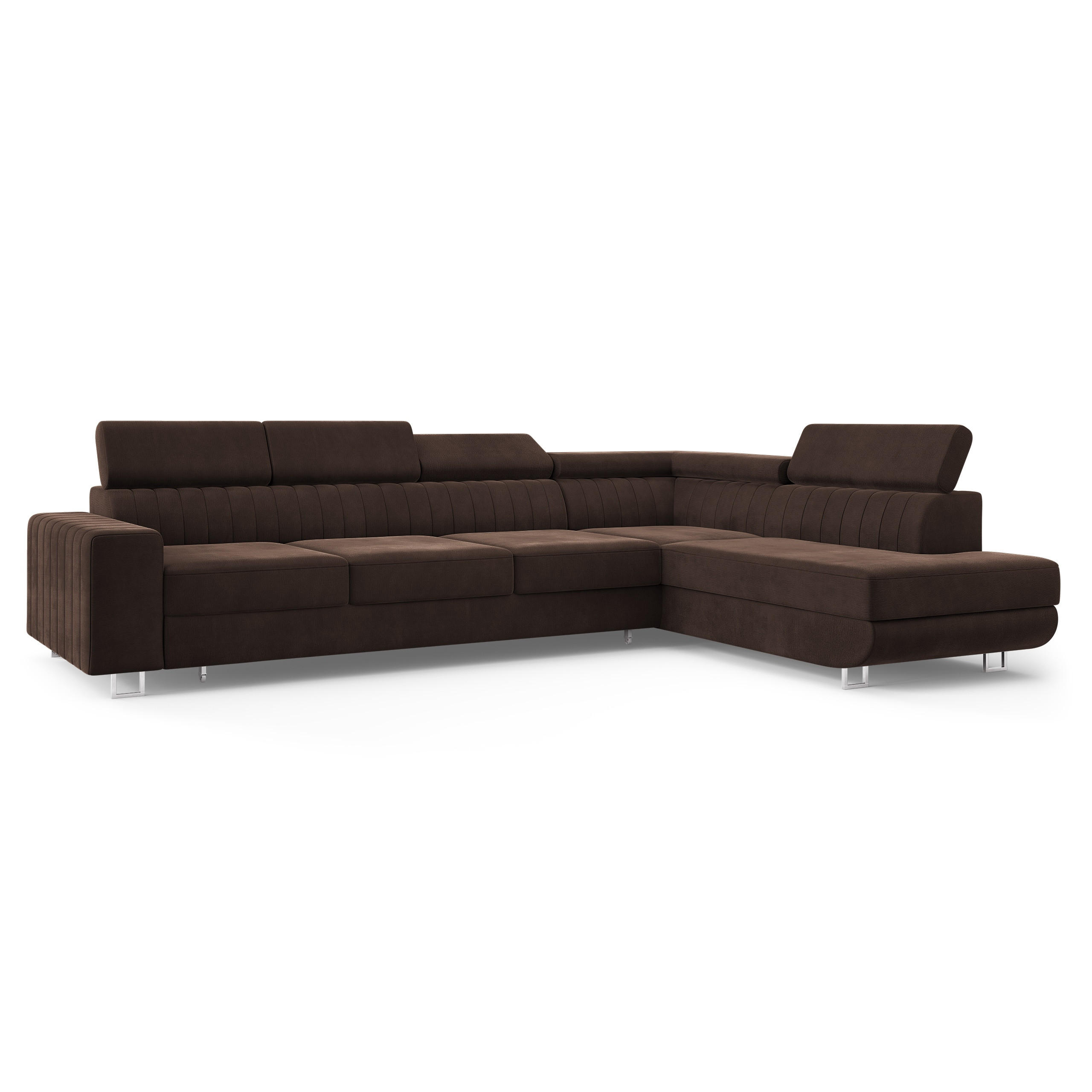 ECKSOFA HESTION Braun Velours-Stoff mit Schlaffunktion - Braun, Holz (332/190cm) - MASSENO