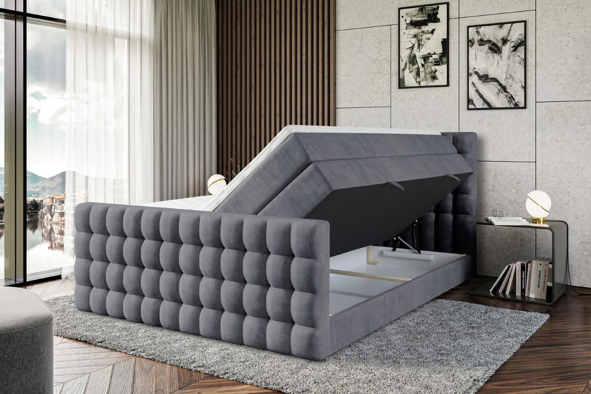 BOXSPRINGBETT VIONE-Z KING - 120 x 200 - H3/H4 - Dunkelgrau - Dunkelgrau, Holzwerkstoff (120/200cm) - ALTDECOR