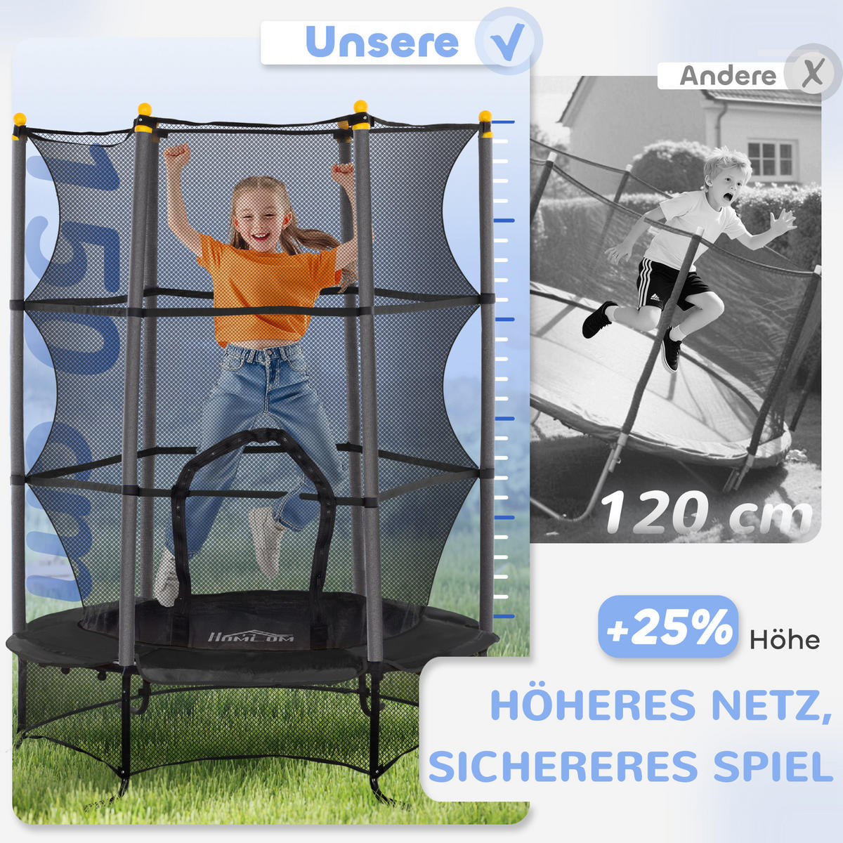 KINDERTRAMPOLIN - Schwarz, Kunststoff/Metall (163/163cm) - HOMCOM