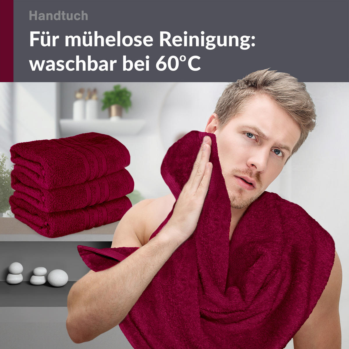 HANDTUCH 50x100 cm London Kirsch Rot 4er Set - Kirschrot, Textil (50/100cm) - Lashuma