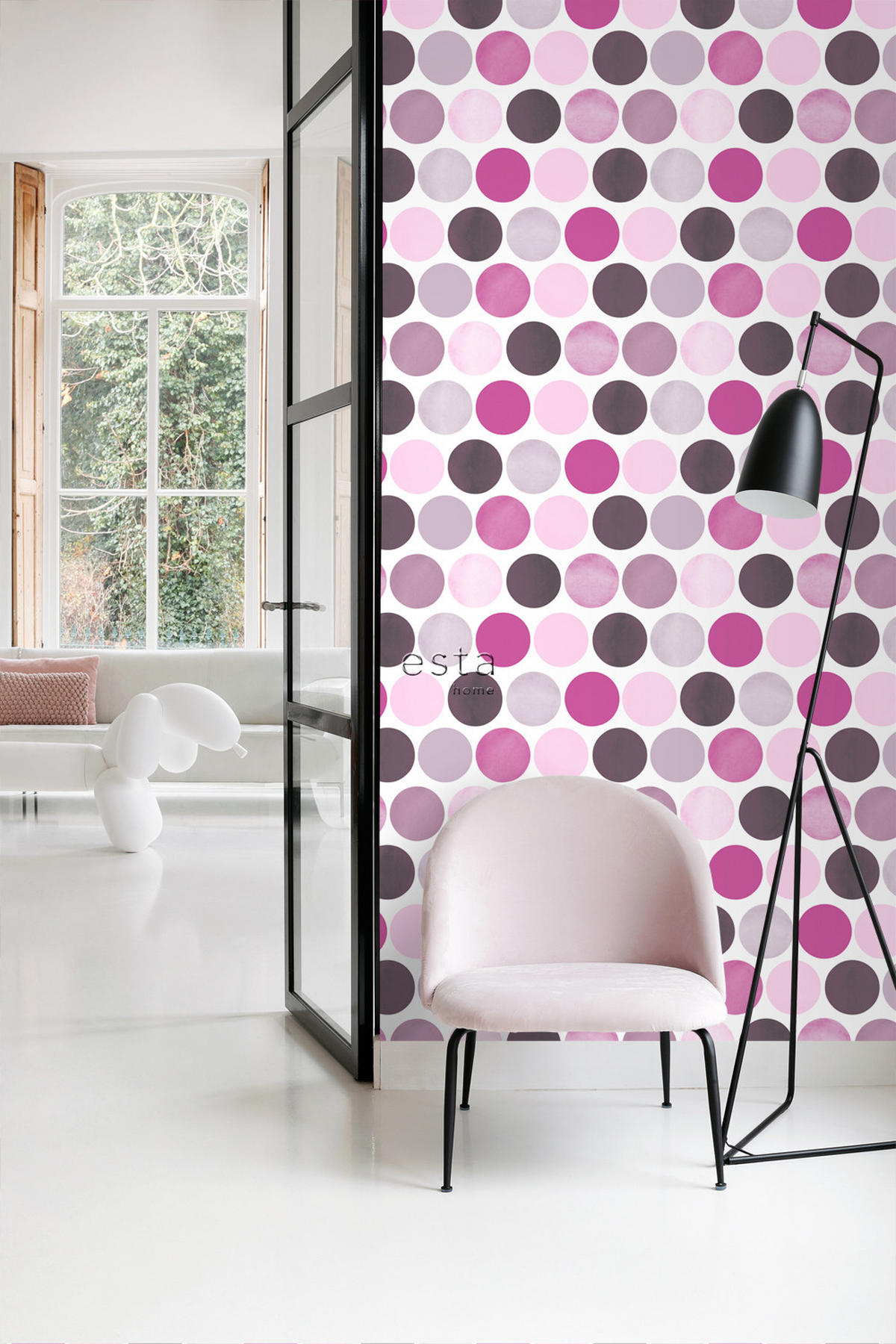 TAPETE große Punkte 53 cm x 10.05 m - Pink, Papier (53/1000cm) - ESTAhome