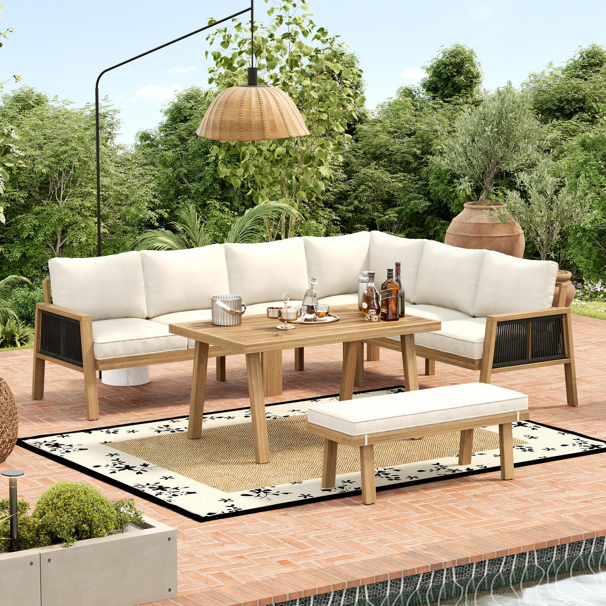 GARTENMÖBELSET Natur Creme - Beige, Holz - ComfortXL