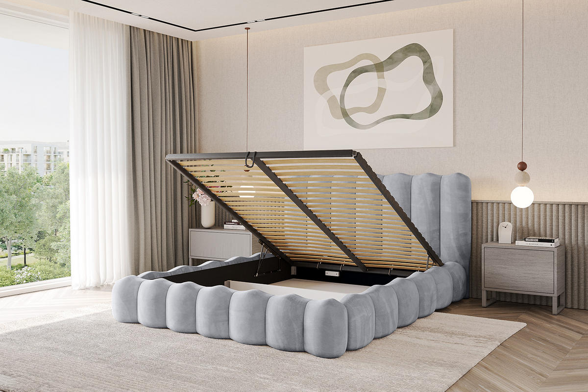 POLSTERBETT mit Bettkasten und Lattenrost, Boxbett ohne Matratze - SORA 180x200 Hellgrau - Hellgrau, Holzwerkstoff/Textil (180/200cm) - ALTDECOR