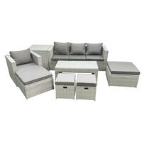 BALKONMÖBEL-SET Polyrattan Hellgrau-Mix 8-teilig - Hellgrau/Grau, Glas/Kunststoff - Fimous