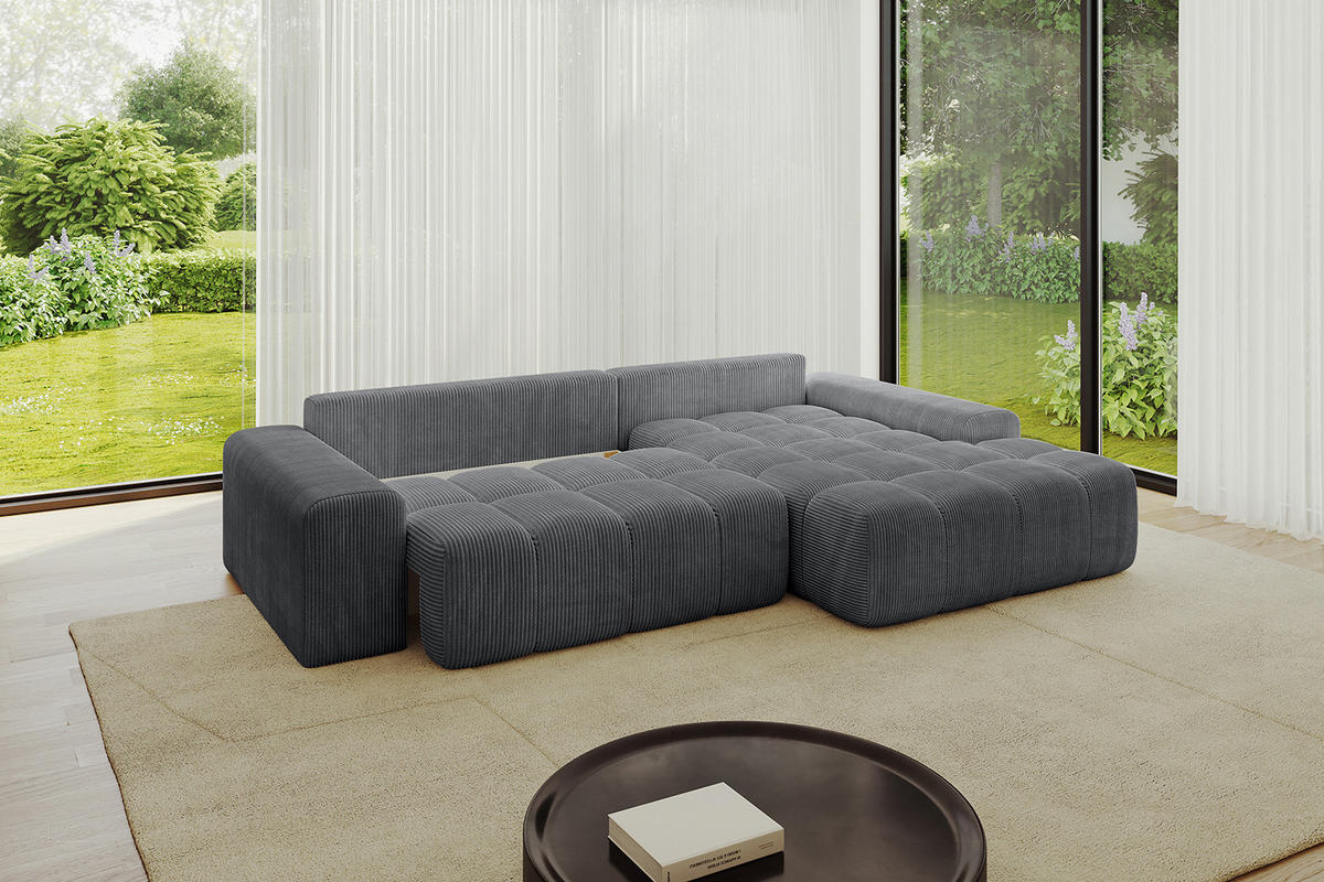 ECKSOFA Ottomane Rechts ENSI-L - 267x164x88 cm Dunkelgrau - Dunkelgrau, Holzwerkstoff/Kunststoff (164/267cm) - ALTDECOR