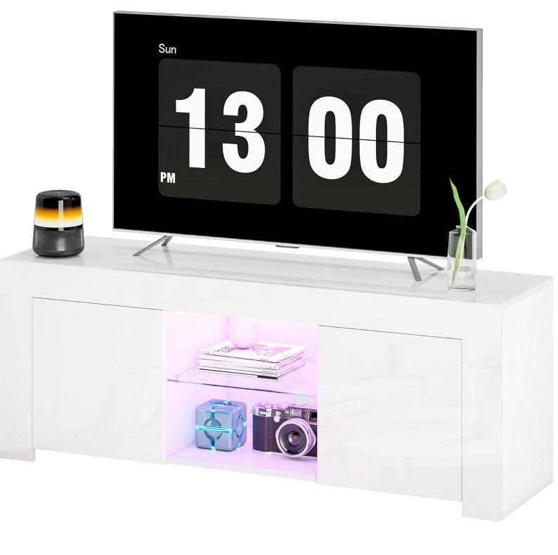 TV-ELEMENT mit LED-Beleuchtung 120 cm Weiß mit Glasregal - Weiß, Glas (34/45/120cm) - Beauniv