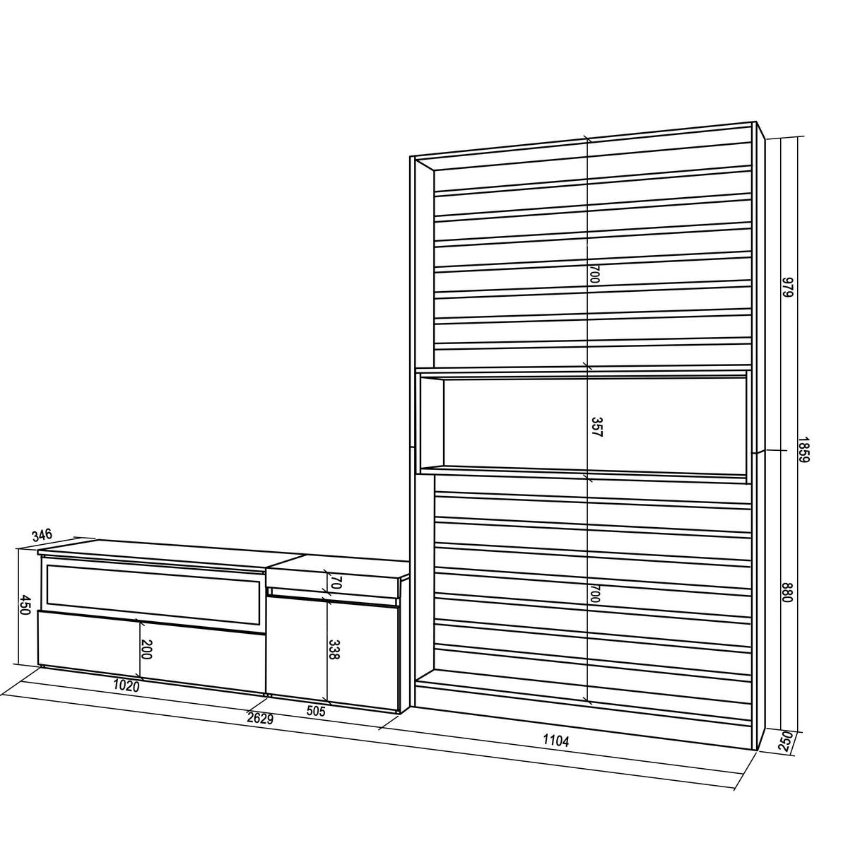 WOHNWAND Elektrokamin, weiß, schwarz, 260/35/186cm - Schwarz/Weiß, Holzwerkstoff (260/186/35cm) - Skraut Home