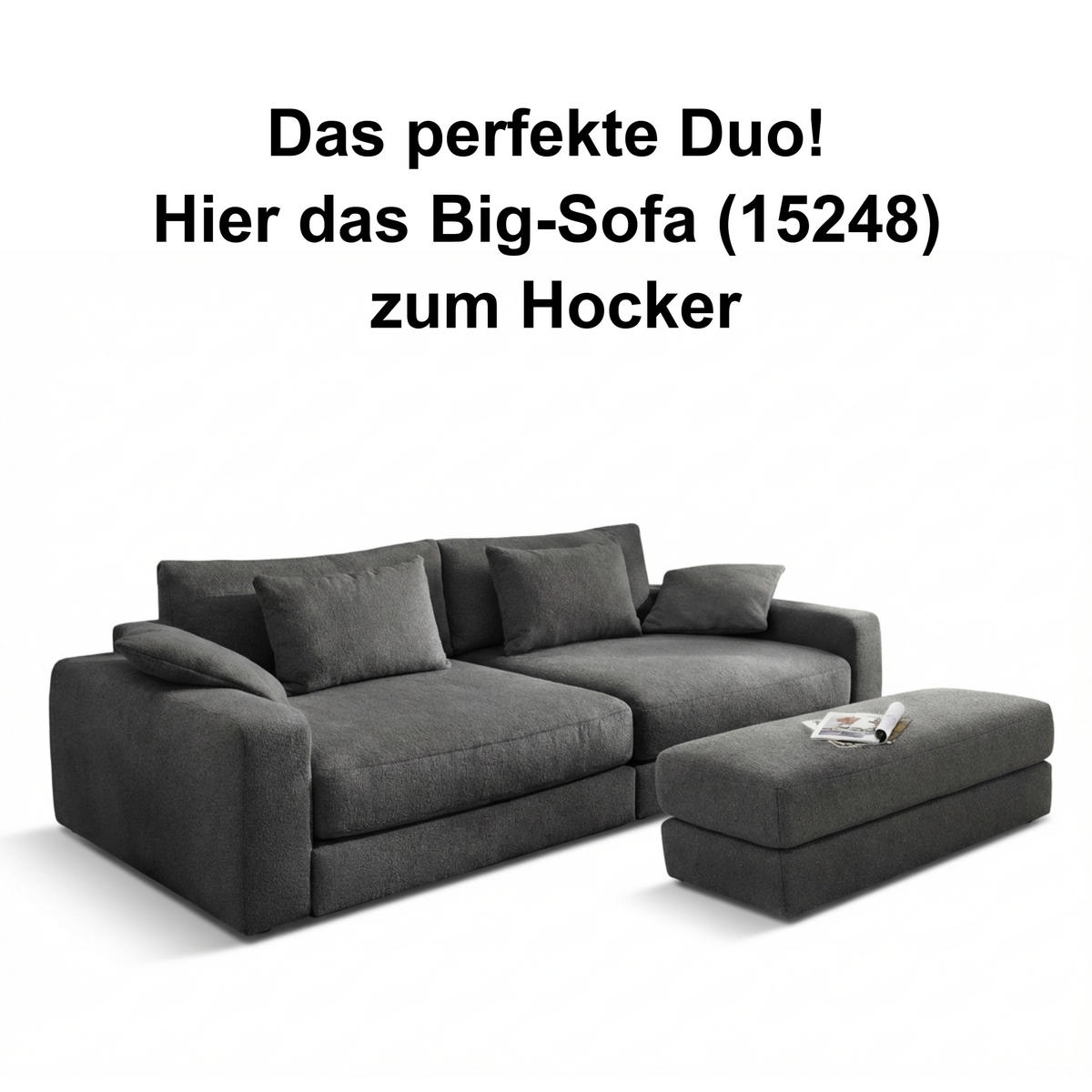 POLSTERHOCKER Federkern B124/T60/H40 cm Flachgewebe-Bezug Dunkelgrau / 15254 - Dunkelgrau/Schwarz, Kunststoff/Textil (124/40/60cm) - luma-home