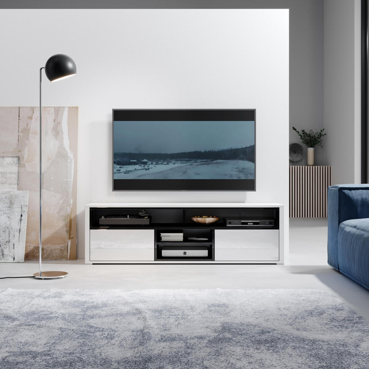 TV-SCHRANK Oberon 137x42,5x33 cm - Lowboard mit Stauraum - Tv Ständer aus Laminierter Spanplatte - Weiß - Weiß, Holzwerkstoff (137/42.5/33cm) - Chilly