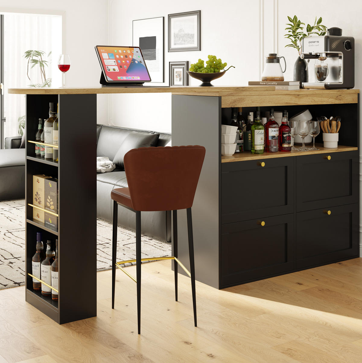 SCHRANK mit 4 Schubladen und drehbarer Ablage 105 x 39 x 102 cm Schwarz - Schwarz, Holz (39/104/138cm) - Beauniv