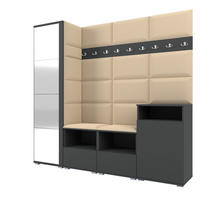 GARDEROBE NELA X 200 cm (Modulare Flurmöbel Graphit mit Spiegel & Sitzpolster Beige 04 Schrank + Sideboard) - Beige/Silberfarben, Holz/Holzwerkstoff (200/187/40cm) - Ravio