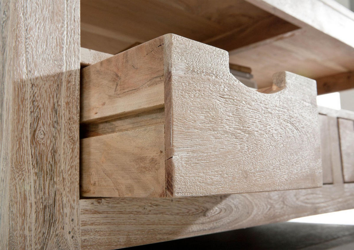 COUCHTISCH Akazie 120x70x50 white stone getüncht NATURE WHITE #33 - Beige, Holz (120/70/50cm) - Massivmoebel24