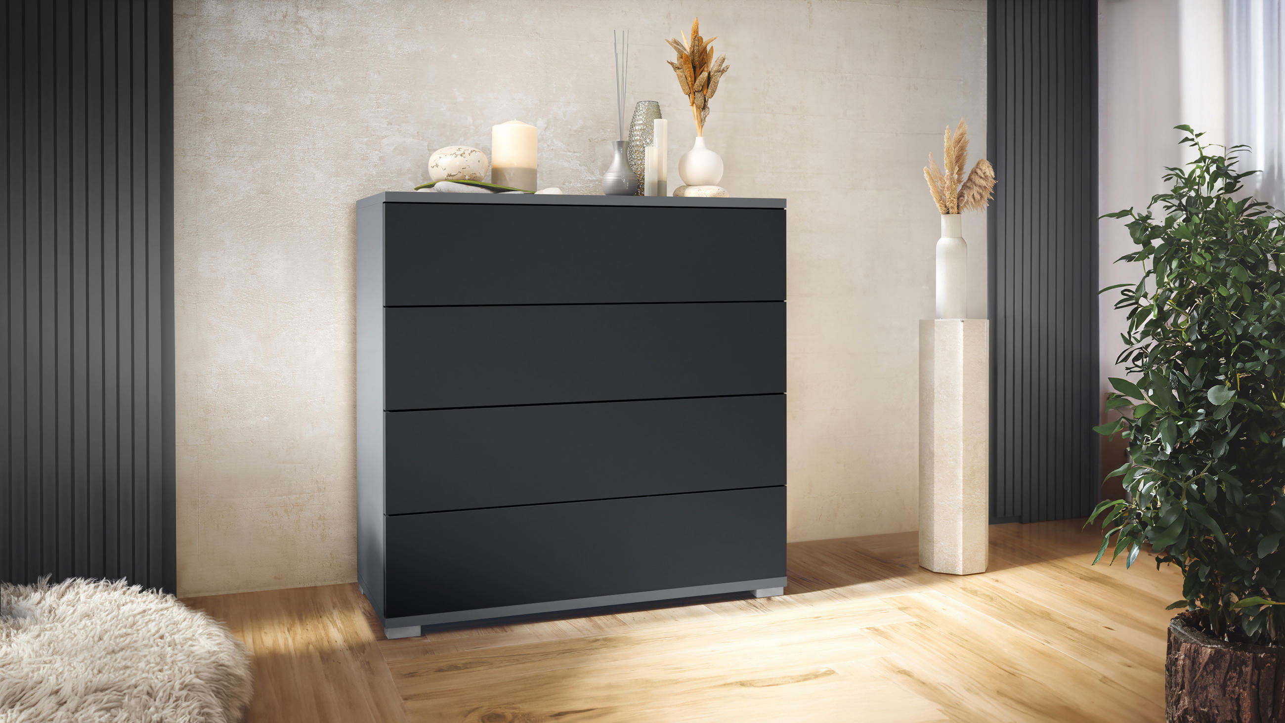 KOMMODE Pavos Schwarz matt - Schwarz, Holzwerkstoff (76/76/35cm) - Vladon