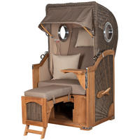 STRANDKORB Komplettset: Ammersee Single Teak Bullauge - PE grau - Modell 534 - Beige/Braun, Holz/Kunststoff (96/165/80cm) - bene living