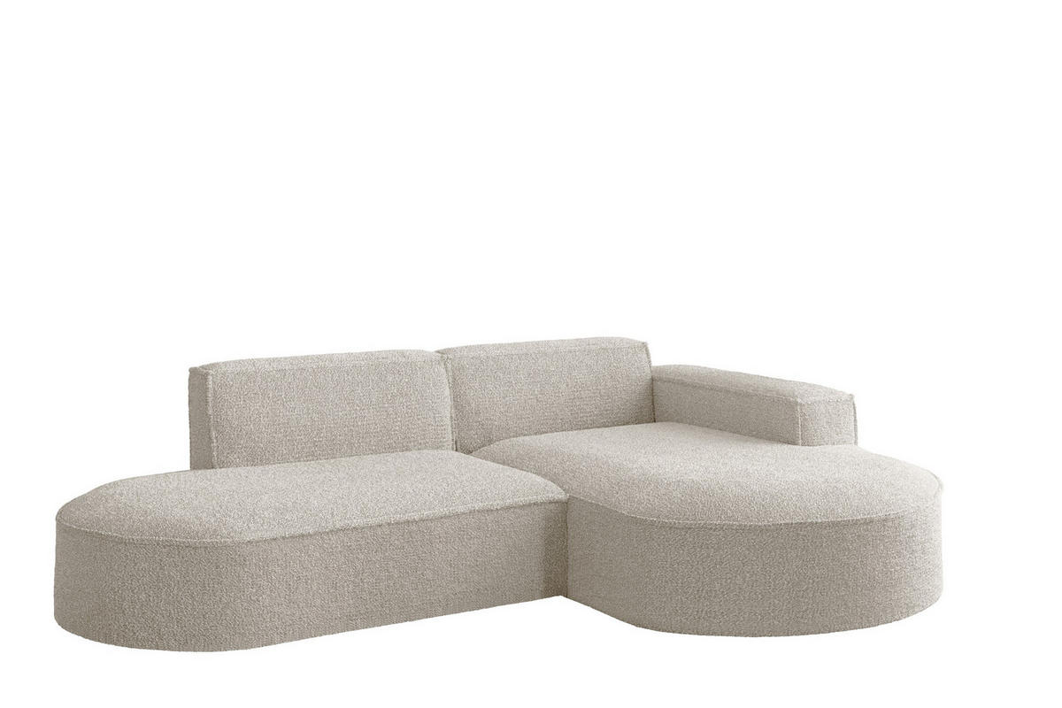 ECKSOFA Designer L-Form MODENA STUDIO Stoff Loop Perle Rechts - Champagner, Holz (236/165cm) - Kaiser Möbel