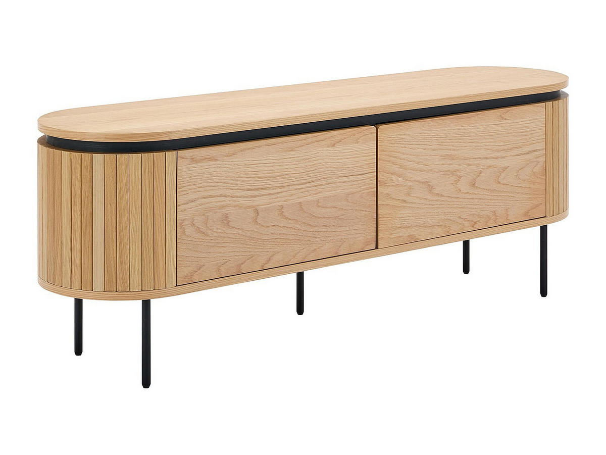 TV-MÖBEL mit 2 Türen - Eichenfurnier & Metall - Holzfarben hell & Schwarz - CARDIONA - Schwarz, Metall (150/55/40cm) - Vente-Unique