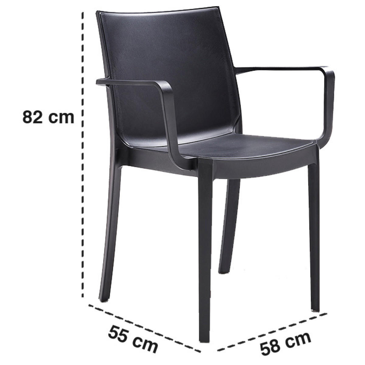 STUHL Victoria Gartenstuhl Graphit 10er Set Wetterfest & Stapelbar | Outdoor-Stuhl mit Armlehnen - Grau, Kunststoff (55/82/58cm) - BICA