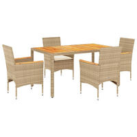GARTEN-ESSGRUPPE 5-TLG. Mit Kissen Beige Poly Rattan Akazie - Beige/Creme, Kunststoff - vidaXL