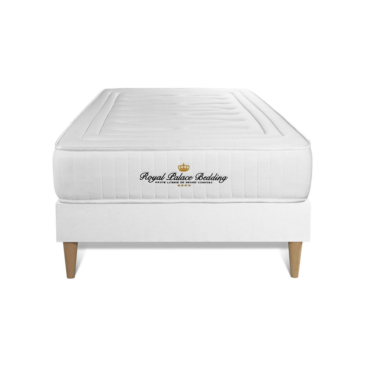 BETT Lancaster Taschenfederkern und Memory-Schaum 90 x 190 cm h3 - Kit Bettgestell Weiß - Beige/Weiß, Karton/Holz (90/190cm) - ROYAL PALACE BEDDING