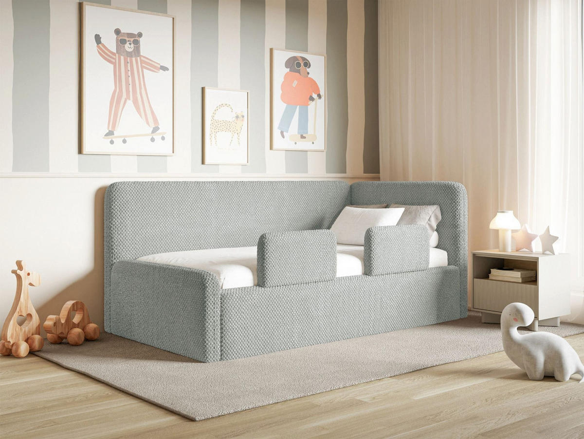 JUGENDBETT Fanko Samt Grau 90x200 cm - Schwarz/Grau, Kunststoff/Textil (90/200cm) - Selsey