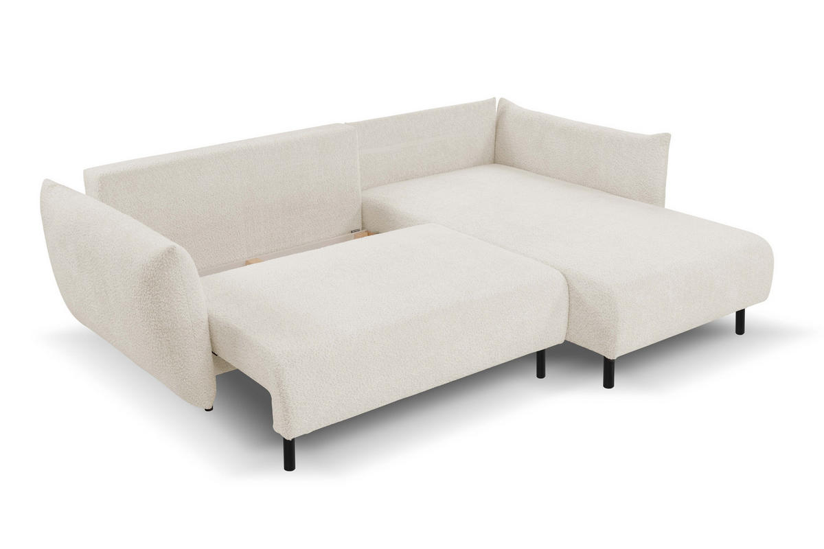 ECKSOFA ADEL mit Schlaffunktion und Bettkasten, L-förm, Metallbeine, verstellbar lose Rückenkissen, freistehend, RECHTS, 257x171x90 cm, Sand-coloured - Sandfarben, Holz/Textil (257/171cm) - DomoHome