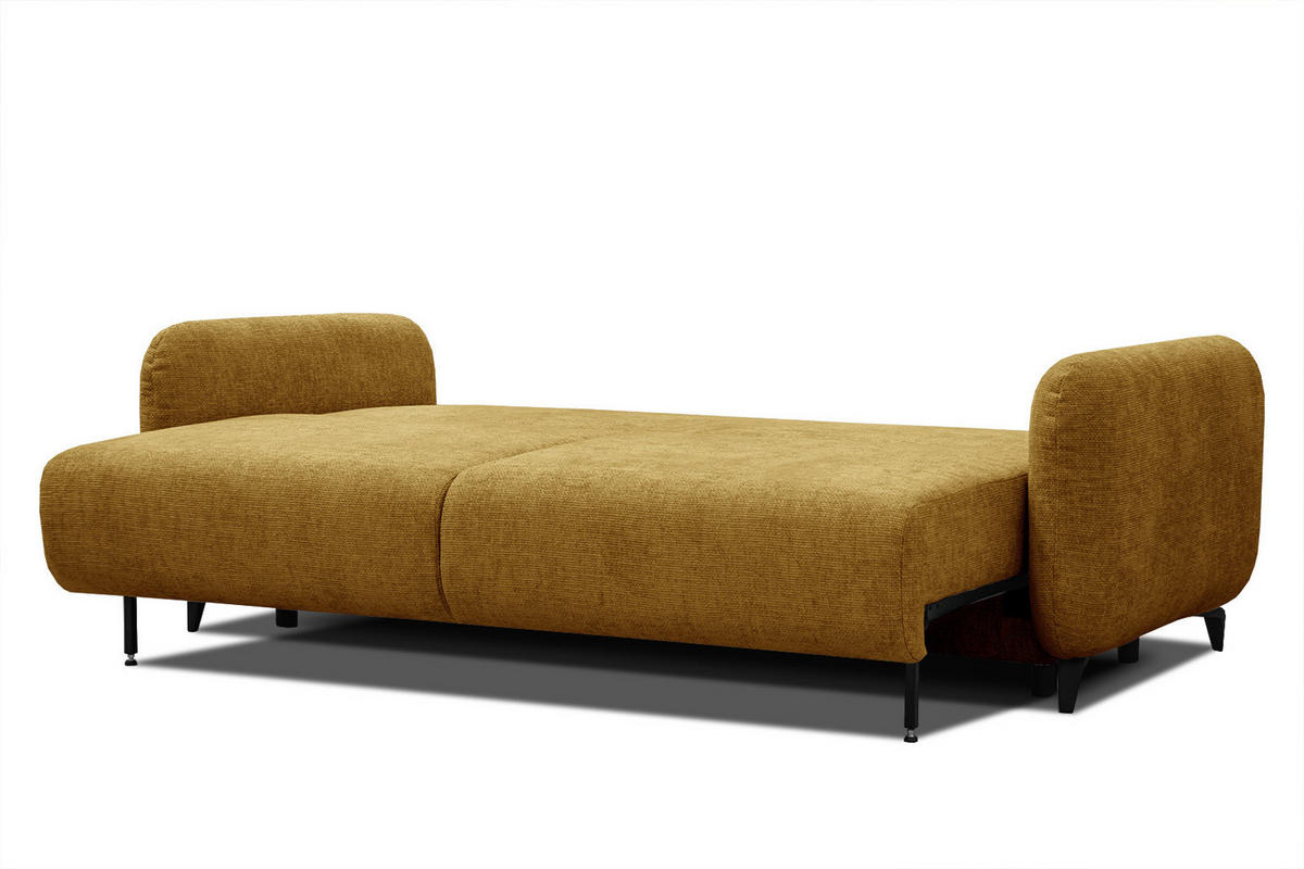 SOFA DRAKE 3-Sitzer mit Schlaffunktion, dunkelgelb - Dunkelgelb/Braun, Holz/Textil (232/90/107cm) - Courtois Laville