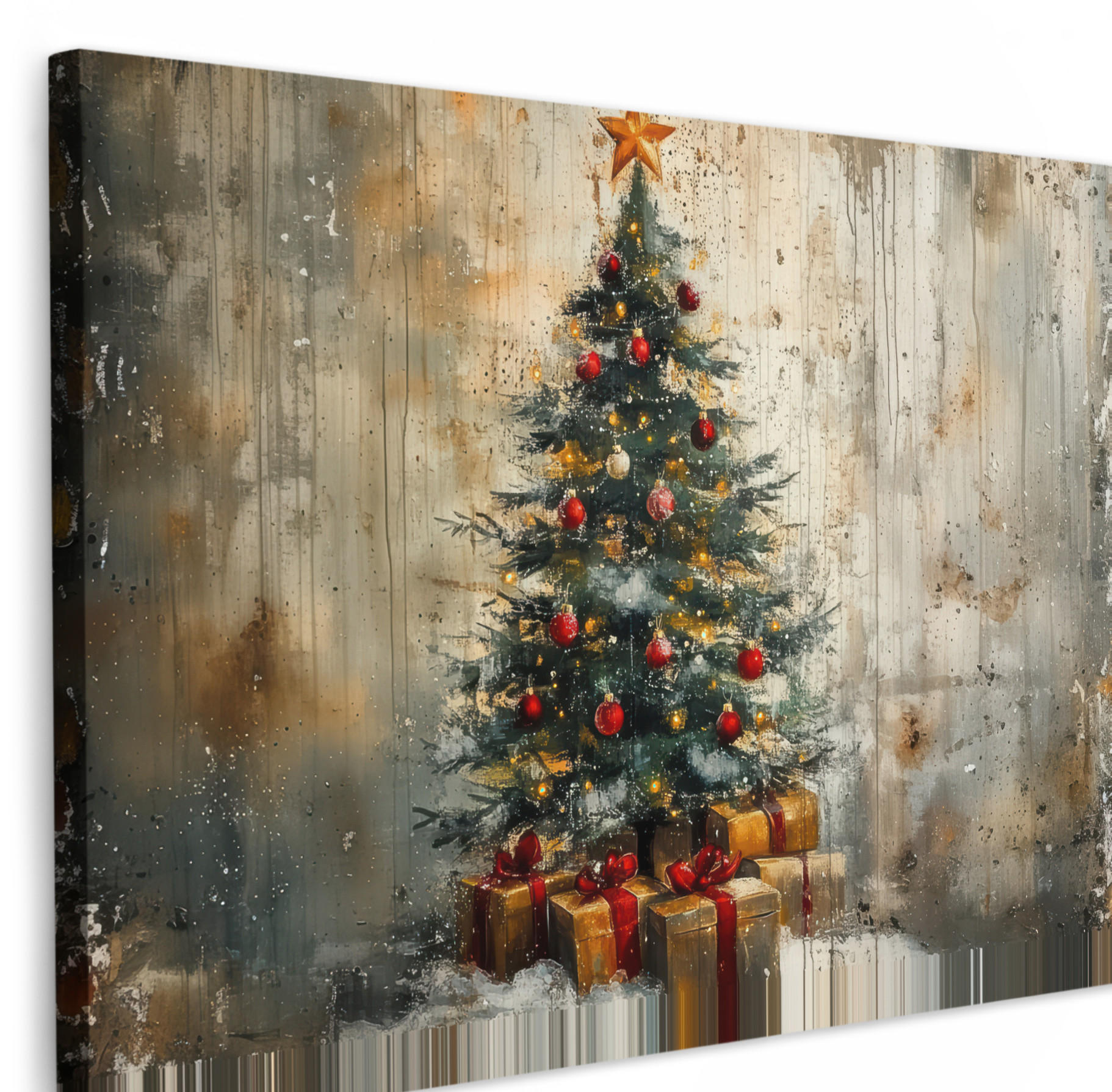 LEINWANDBILD Weihnachtsbaum - Vintage - Weihnachten - Geschenk Gemälde 60x40 cm - Rostfarben, Textil (60/40cm) - MuchoWow