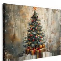 LEINWANDBILD Weihnachtsbaum - Vintage - Weihnachten - Geschenk Gemälde 60x40 cm - Rostfarben, Textil (60/40cm) - MuchoWow