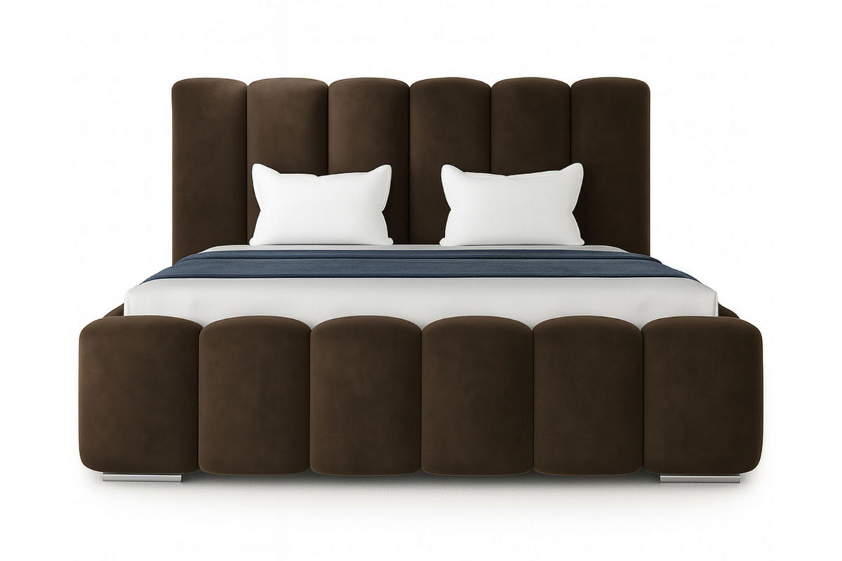 POLSTERBETT BARON mit Kopfteil, 140 x 200 cm, Doppelbett mit Bettkasten und Lattenrost aus Velourstoff, Velourstoff, Frabe: Braun - Braun, Holz/Kunststoff (140/200cm) - Agmat-Furniture
