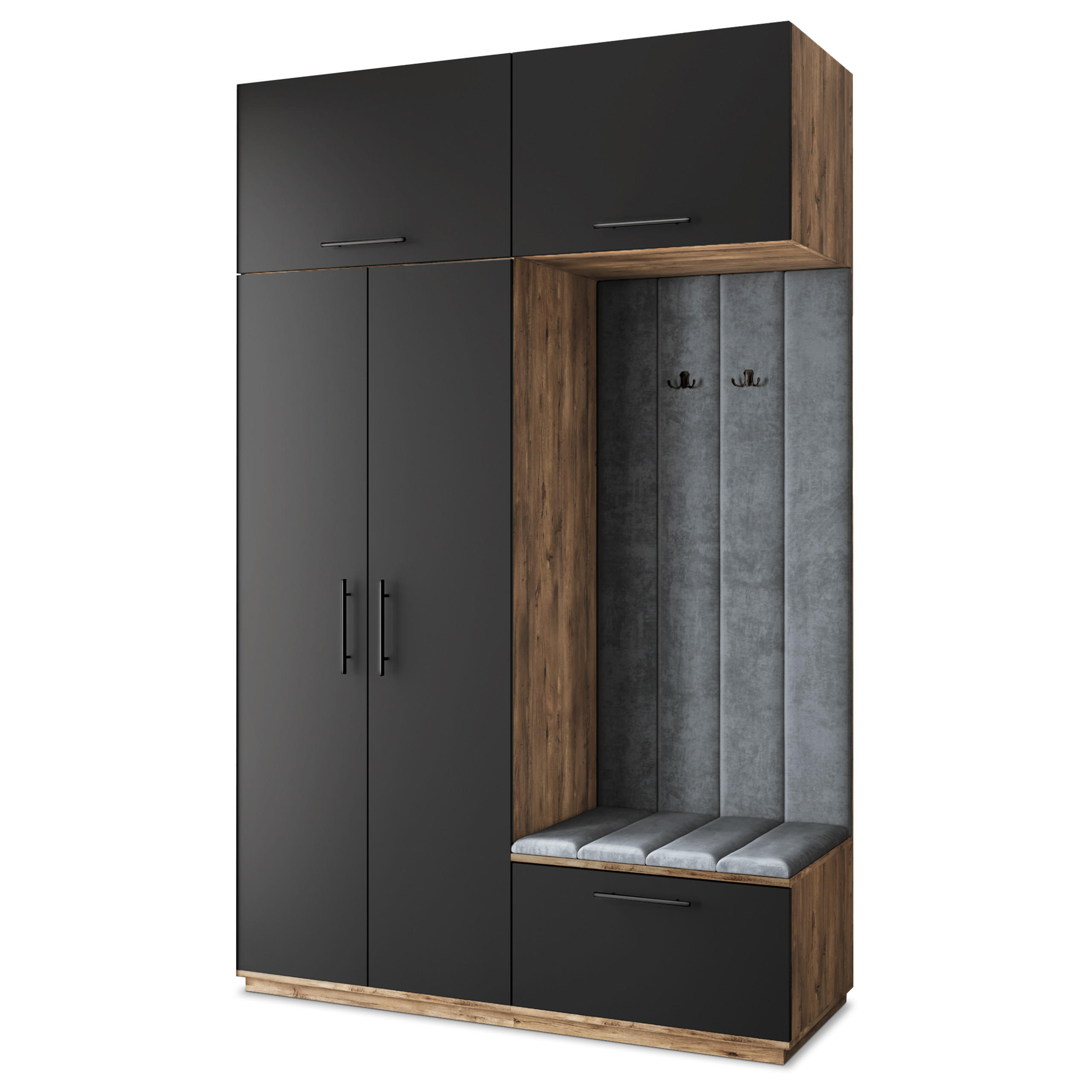 GARDEROBENSCHRANK REMA 150/240/60 cm Modern Garderobe-Set Eiche Lefkas - Eichefarben/Schwarz, Holzwerkstoff (150/240/60cm) - MASSENO
