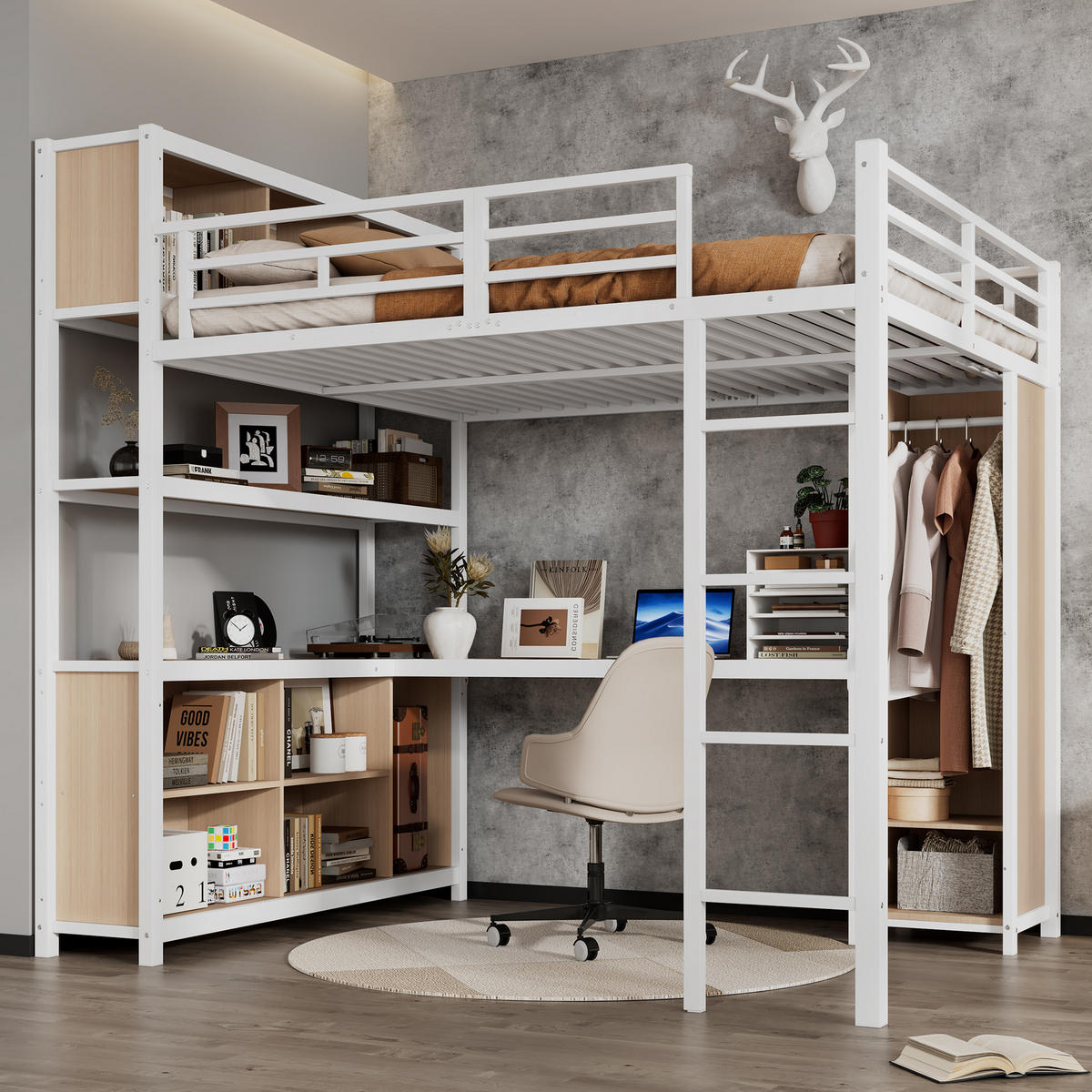 HOCHBETT 140x200 cm Schrank weiß - Weiß, Metall (140/200cm) - Fortuna Lai