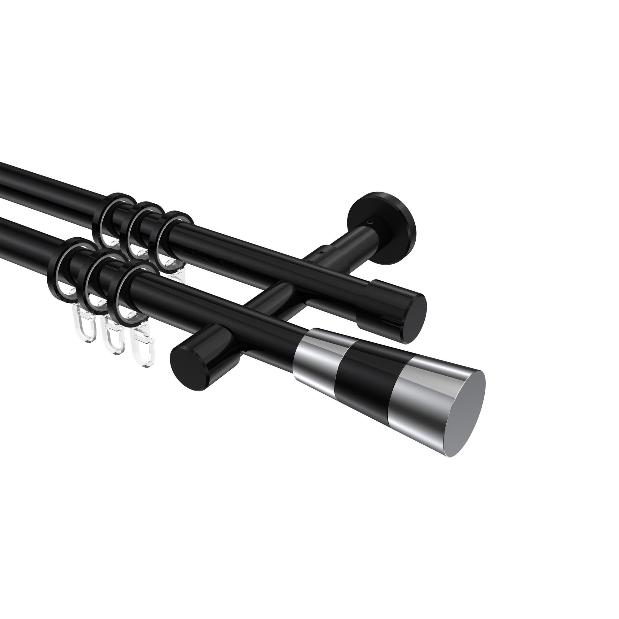 GARDINENSTANGEN-SET Prestige Tanara 600 cm (geteilt in 3 x 200 cm), 2-läufig, 20 mm Ø Schwarz - Chromfarben/Schwarz, Metall (600cm) - INTERDECO