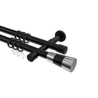 GARDINENSTANGEN-SET Prestige Tanara 240 cm (geteilt in 2 x 120 cm), 2-läufig, 20 mm Ø Schwarz - Chromfarben/Schwarz, Metall (240cm) - INTERDECO