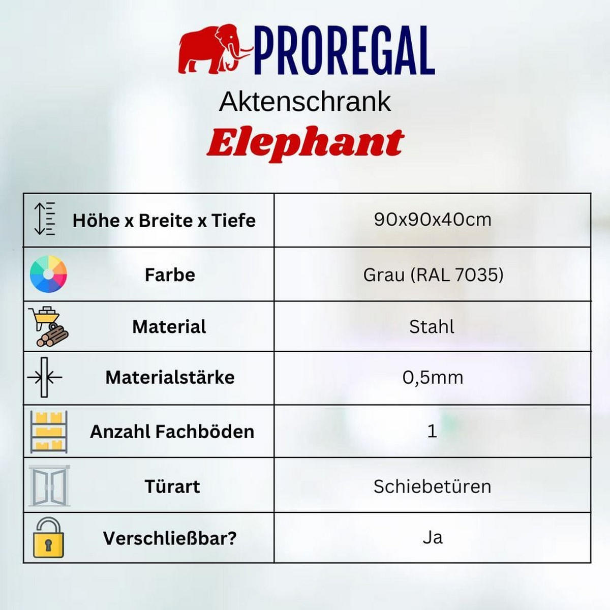 AKTENSCHRANK Elephant 2er-Set mit Schiebetüren 90x90x40cm Lichtgrau - Hellgrau, Metall (180/90/40cm) - PROREGAL